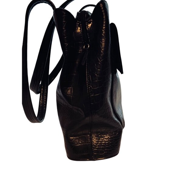 Nine West Chic Faux Croc Embossed Black Shoulder Bag - Snap/Zip Closure Storage - Picture 10 of 11